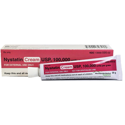 Nystatin Cream 100,000 Units tube for treating fungal infections, reducing irritation, and soothing skin inflammation.