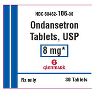 Ondansetron Tablets 8 mg bottle for nausea relief; used during chemotherapy, radiation, and post-surgery to ensure patient comfort.