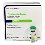 Ondansetron Injection 4 mg vial providing nausea and vomiting relief for chemotherapy, radiation, and postoperative recovery.