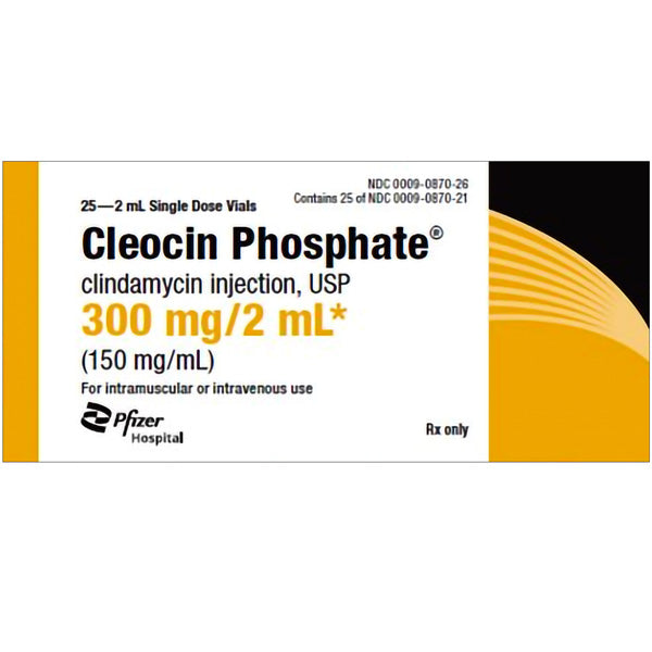 Outer Box of Cleocin Phosphate Clindamycin Injection 150 mg mL Vial 2 mL