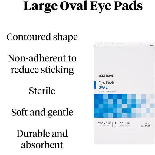 Oval Eye Pads, sterile non-adherent gauze for eye protection and wound care, 50 per box, for safe healing.