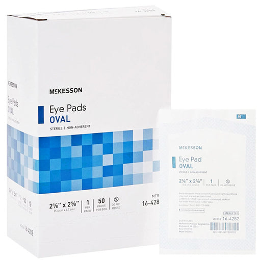 Oval Eye Pads, sterile non-adherent gauze for eye protection and wound care, 50 per box, for safe healing.