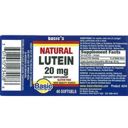 Packaage Label for Natural Lutein 20 mg Softgels by Basic Drugs