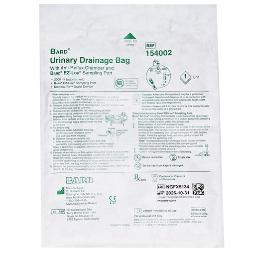 Packaged Bard 154002 Urinary Drainage Bag with Anti-Reflux Valve