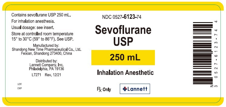 Package Label for Lannett  00527-6123-74 Sevoflurane Liquid