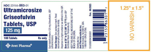 Package Label for Griseofulvin Ultramicrosize Tablets 125 mg USP by Avet Pharma 100 Count