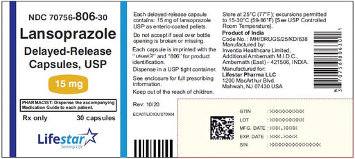 Package Label for Lansoprazole 15 mg Capsules by Lifestar