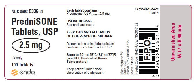 Package Label for Prednisone Tablets 2.5 mg, used for inflammation, allergy relief, arthritis, and autoimmune condition management.
