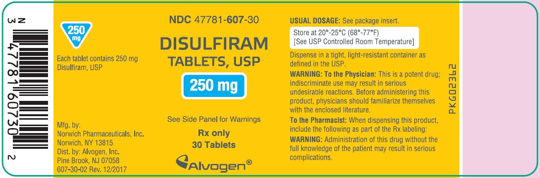 Package label forDisulfiram Tablets 250 mg by Alvogen