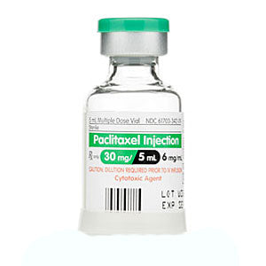 Paclitaxel Injection 6 mg multiple-dose vial by Pfizer for cancer treatment, chemotherapy enhancement, and tumor suppression.