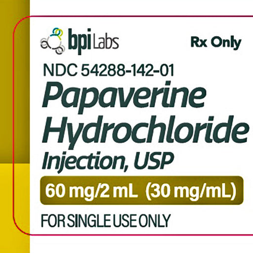 Label for Papaverine HCL Injection Single-Dose Vials 2 mL by BPI Labs 54288-0142-10