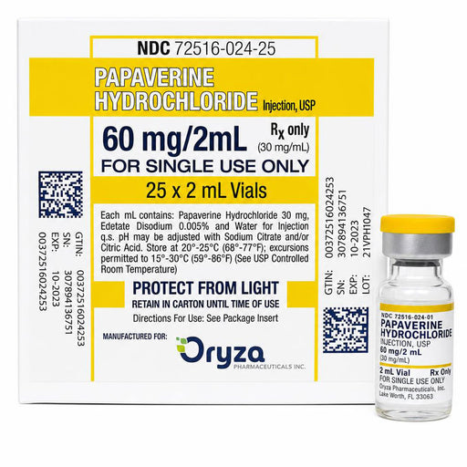 Papaverine Hydrochloride Injection 60 mg for erectile dysfunction, muscle relaxer & improves circulation.