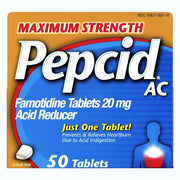 Pepcid AC Maximum Strength Acid Reducer Famotidine Tablets 20 mg for fast heartburn relief, acid control, and digestive health support.