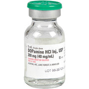 Dopamine Hydrochloride Injection 40 mg vial for cardiac support, blood pressure stabilization, and shock treatment in critical care.