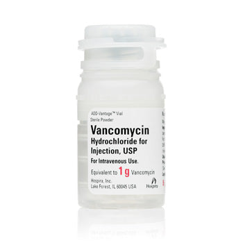 Vancomycin Hydrochloride 1 Gram Injection Vials used for treating serious bacterial infections, antibiotic therapy, and managing resistant strains.