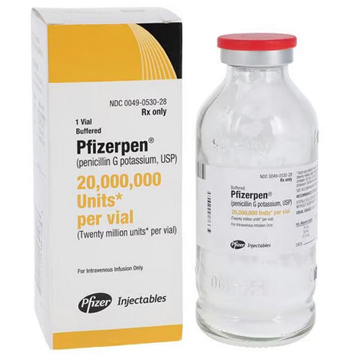 Pfizerpen Injection (Penicillin G Potassium) vials for treating bacterial infections, highlighting its use in antibiotic therapy.