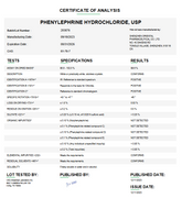 Phenylephrine Hydrochloride USP Certificate of Analysis 