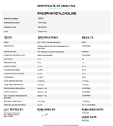 Certificate of Analysis for Phosphatidylcholine For Compounding (API) by Medisca