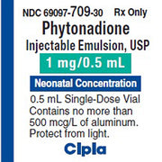 Phytonadione Injection Emulsion 1 mg/0.5 mL Neonatal Concentration by Cipla 