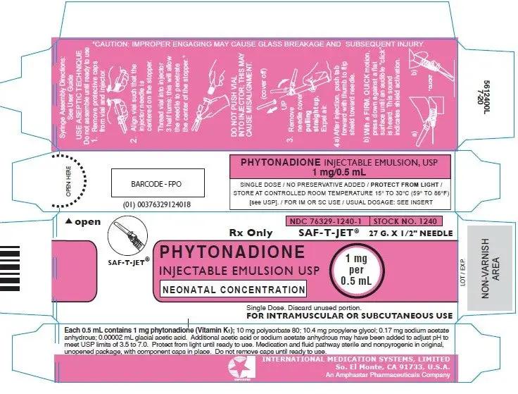 Package Label for Phytonadione Injectable Emulsion Prefiiled Syringes Neonatal Concentration 1 mg Per 0.5 mL