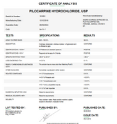 Certificate of Analysis for Pilocarpine Hydrochloride USP For Compounding