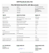 Certificate of Analysis for Polymyxin B Sulfate USP (Micronized) For Compounding (API)