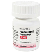 Bottle of PredniSONE Tablets USP 5 mg by Strides Pharma Inc.
