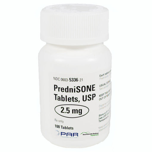 Prednisone Tablets 2.5 mg, anti-inflammatory medication for managing arthritis, allergies, and immune system disorders.