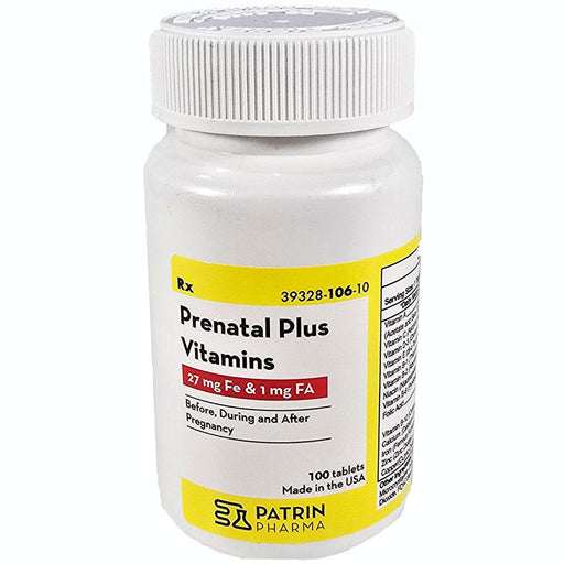 Prenatal Plus Multivitamin Tablets by Patrin bottle: Essential nutrients for pregnancy, supports maternal health and baby’s growth.