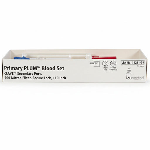 Primary PLUM Blood Set, Secondary Port, 200 Miccron Filter, Secure Lock, 110 inches Long by ICU medical