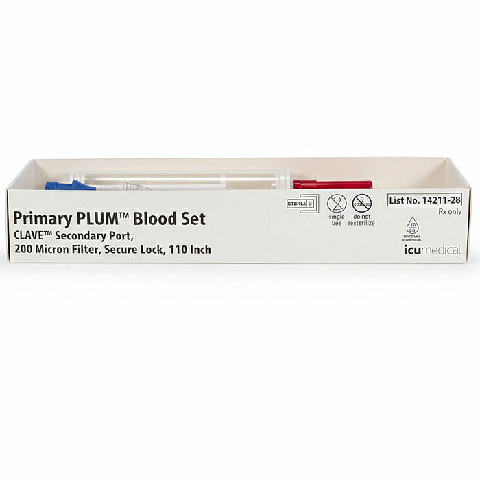 Primary PLUM Blood Set, Secondary Port, 200 Miccron Filter, Secure Lock, 110 inches Long by ICU medical