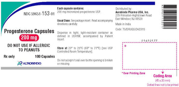 Package label for Progesterone 200 mg Capsules 