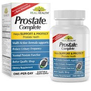 Prostate Complete health supplement box with yellow and blue label, supporting prostate health, dietary supplement, 30 softgels
