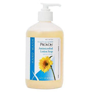 White pump bottle of Provon antimicrobial lotion soap with citrus scent, 16 oz, featuring a sunflower illustration and blue label for hand wash