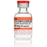 Quelicin (Succinylcholine Chloride Injection) vial used for rapid muscle relaxation during intubation in medical procedures.