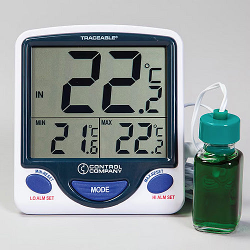 Refrigerator or Freezer Medical Thermometer with Jumbo Display, Memory Monitoring, NIST Traceability for vaccine and medicine safety.