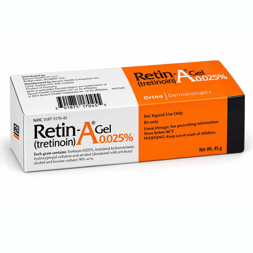Retin-A Gel 0.025% (Tretinoin Gel) 45 gram Tube by Bausch Health.