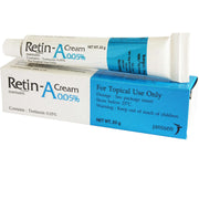 Retin-A Cream tube used for acne treatment, anti-aging, reducing wrinkles, and improving skin texture and complexion.