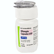 Rifampin 150 mg Capsules for tuberculosis treatment; image highlights packaging, emphasizing respiratory health and infection control.