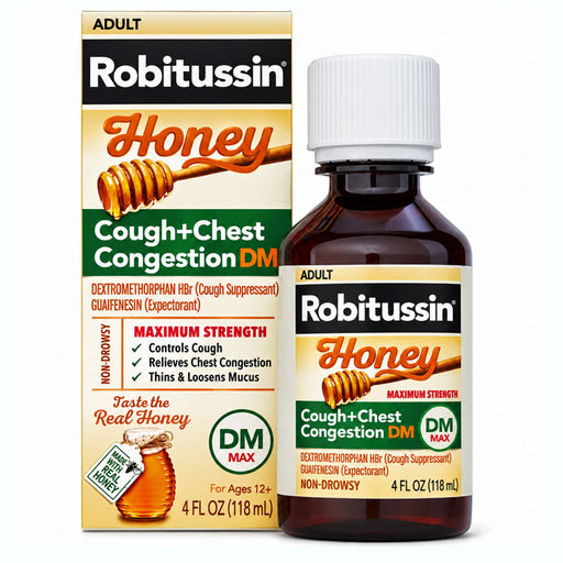 Robitussin Adult Maximum Strength Cough + Chest Congestion DM Liquid Honey 4 oz