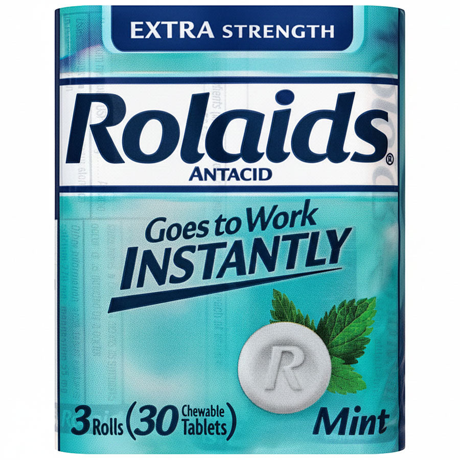 Rolaids Antacid Extra Strength, Mint Flavor Chewable Tablets, 3 Rolls of 10
