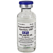 Ropivacaine HCL Injection 0.5% vial used for precise pain management and local anesthesia in safe healthcare practices.
