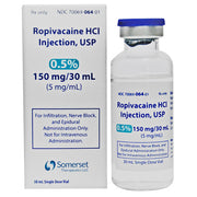 Ropivacaine HCL Injection 0.5% in a sterile vial for anesthesia, pain relief, and safe surgical procedures in healthcare settings.