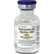 Ropivacaine Injection vial used for local anesthesia, pain management, surgery, and epidural anesthesia in medical settings.