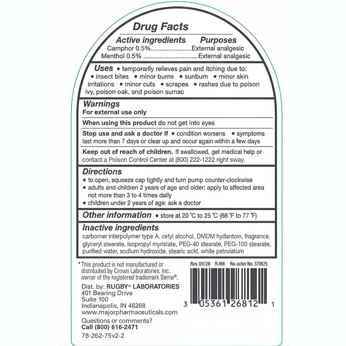 Rugby Anti-Itch Lotion Drug Facts Label