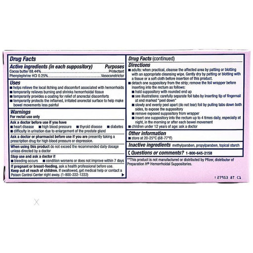 Rugby Hemorrhoidal Suppositories Drug Facts Panel