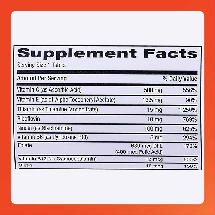Rugby Multivitamin with Zinc Stress Formula Supplement Facts 1