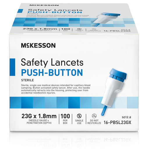 Box of Safety Lancets, Push Button with Retractable Needle 23 gauge