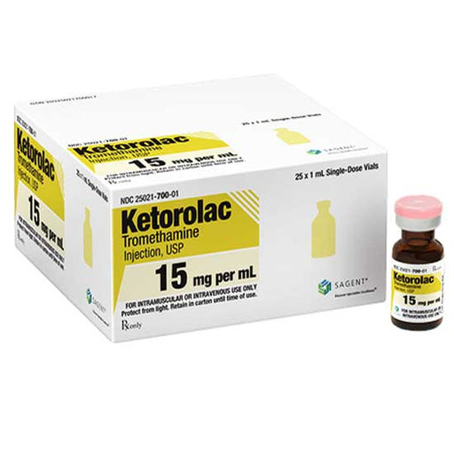 Sagent Ketorolac Tromethamine Injection 15 mg Per 2 mL Vials  x 25 Pack