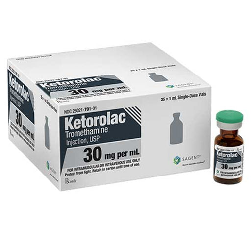 Sagent Ketorolac Tromethamine Injection 30 mg Per 1 mL Vials x 25 Pack